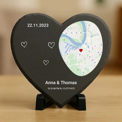 LoveMap™ - Cuore in ardesia personalizzato