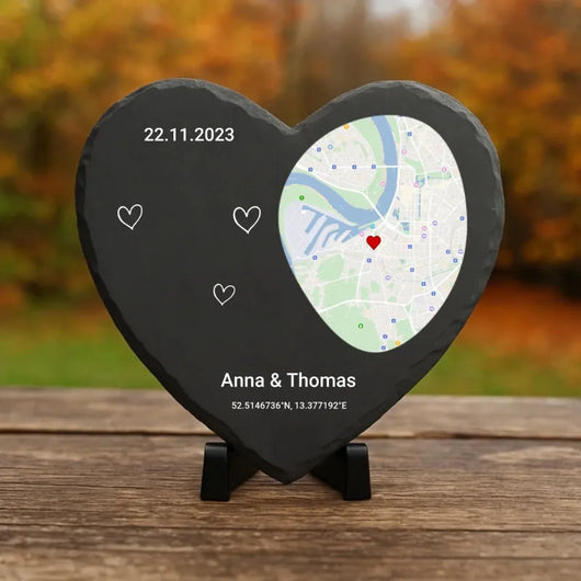 LoveMap™ - Cuore in ardesia personalizzato