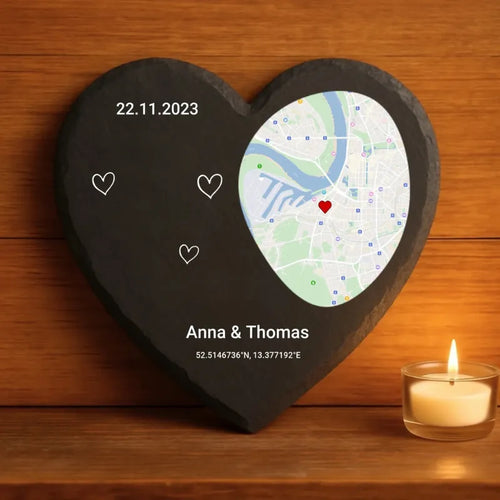 LoveMap™ - Cuore in ardesia personalizzato
