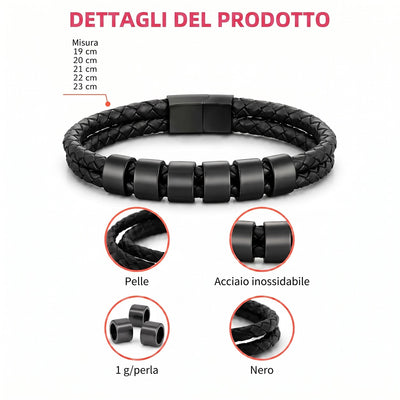 Bracciale in pelle personalizzato per il nonno con perle incise