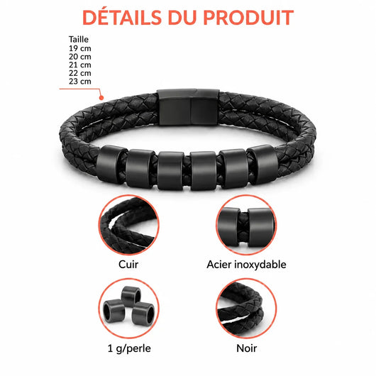 Bracciale in pelle personalizzato per il nonno con perle incise