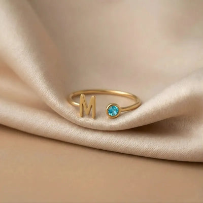 Preziosa™ - Anello con iniziale e pietra del mese di nascita