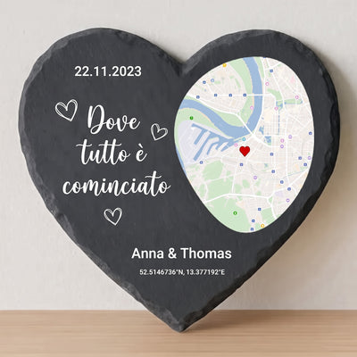 LoveMap™ - Cuore in ardesia personalizzato