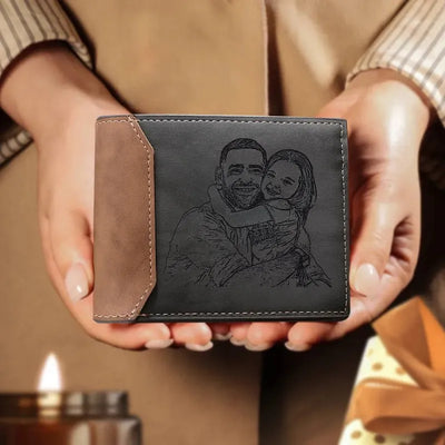 Portafoglio in pelle personalizzato per papà con foto e incisione