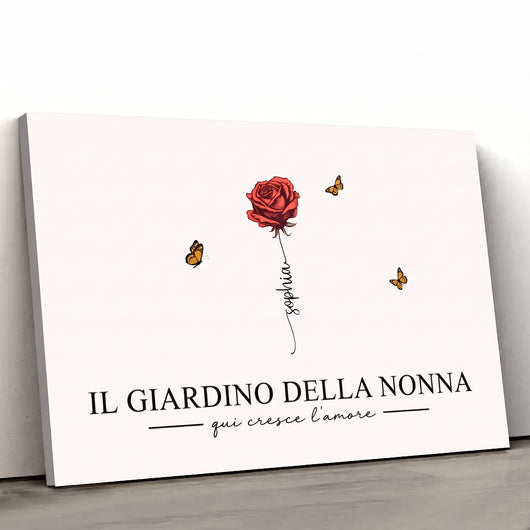 Tela personalizzata per la nonna con fiori di nascita e nomi dei nipoti