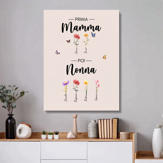 Fiori di Famiglia™ - Tela personalizzata "Prima mamma, poi nonna"