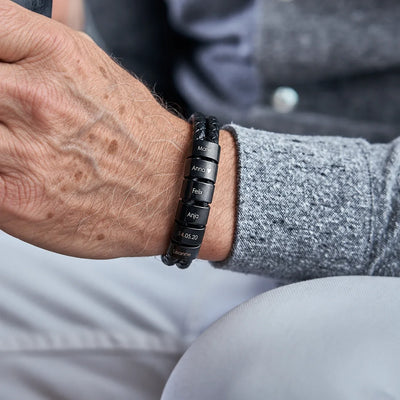 Bracciale in pelle personalizzato per il nonno con perle incise