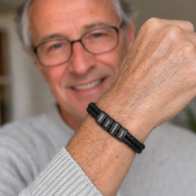 Bracciale in pelle personalizzato per il nonno con perle incise