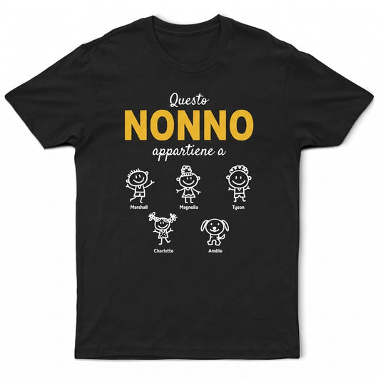 T-shirt personalizzata per il nonno con i nomi dei nipoti