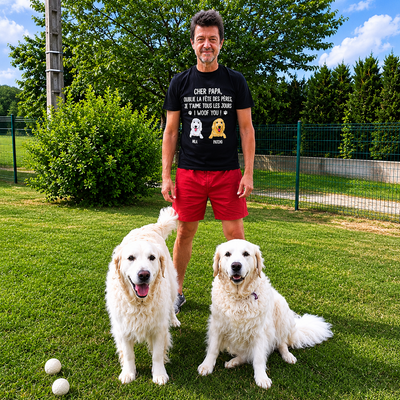 T-shirt personalizzata in cotone con il cane del papà
