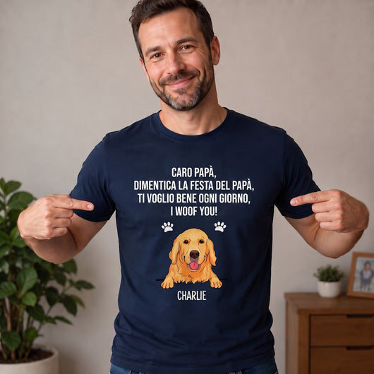 T-shirt personalizzata in cotone con il cane del papà