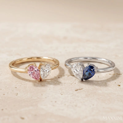 Anello Inseparabili™ con due pietre portafortuna a forma di cuore