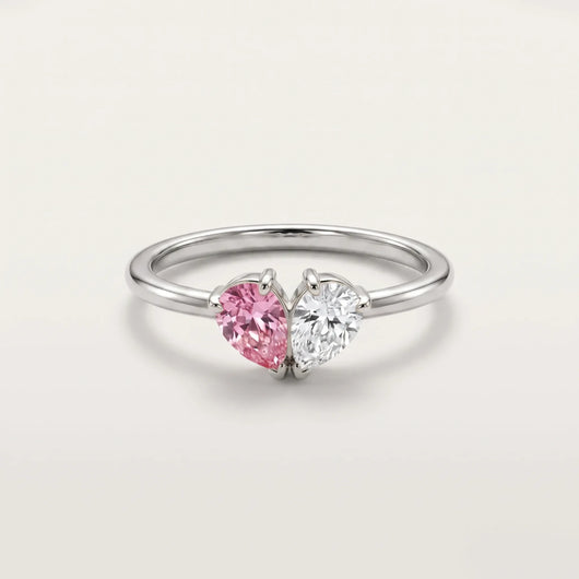 Anello Inseparabili™ con due pietre portafortuna a forma di cuore