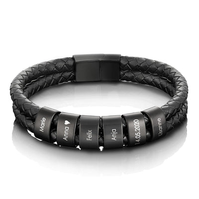 Bracciale in pelle personalizzato per il nonno con perle incise