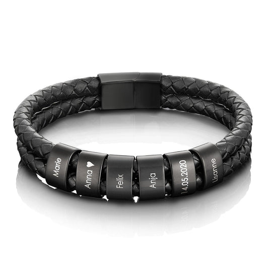 Bracciale in pelle personalizzato per il nonno con perle incise